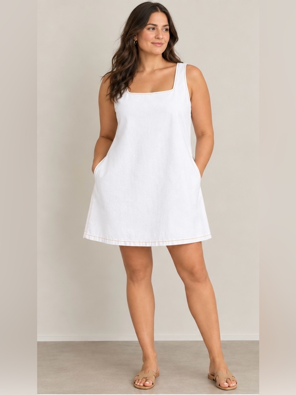 Cotton On - Off-White Sleeveless Slip On Charlie Denim Mini Dress - size 8 NWT